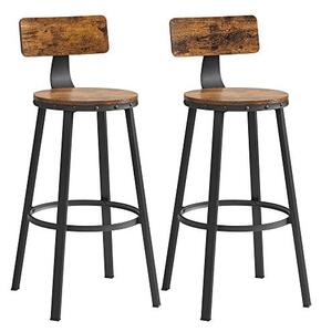 Set 2 scaune de bar Model Sunny, Maro Rustic/Negru, 54x54x99 cm