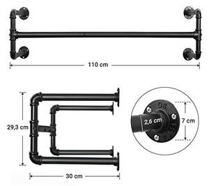 Suport pentru haine montat pe perete, Songmics, Negru, HSR64BK, 110 x 30 x 29 cm
