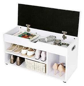 Banca cu suport pantofi Model Cesar, Alb, 80x44x30 cm