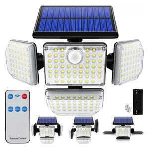 Lampa solara cu panou exterior, 181 LED-uri, lumina alb rece, 4 moduri iluminare, telecomanda, senzor miscare, 2400mAh, ABS