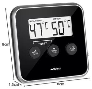 Termometru bucatarie, afisaj LCD, universal, panou control, timer, plastic/metal, negru/argintiu