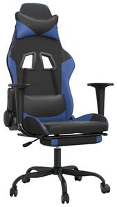 Scaun de gaming cu suport picioare, negru/albastru, piele eco