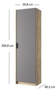 Dulap KAYLAS, cu o usa, stejar canion/gri, 59.8x40.2x200.8 cm