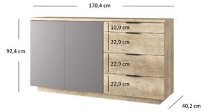 Comoda KAYLAS, stejar canion/gri, 170.4x40.2x92.4 cm