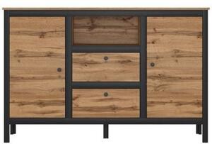 Comoda LOFT, stejar wotan/negru, cu 2 usi si 2 sertare, 150x38.2x98.1