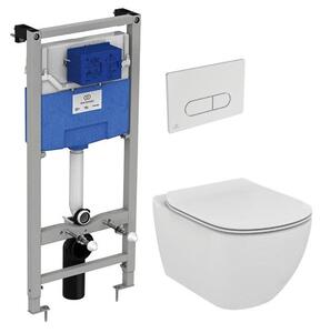 Set vas wc suspendat Ideal Standard Tesi AquaBlade cu capac soft close, rezervor incastrat si clapeta crom lucios