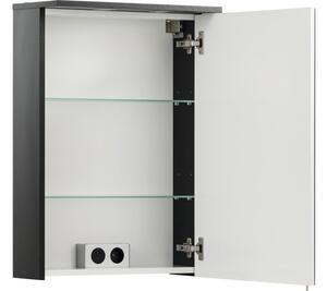 Dulap baie cu oglindă Sarah cu iluminare, 1 ușă 1 priză, PAL, 72,3x50,4 cm, negru