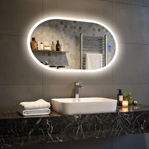 Oglindă de baie iluminată 80x50\100x70\120x70\50x80\70x100\70x120 cm, culoare duală, comutator tactil, saltea încălzitoare