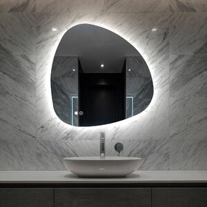 Oglindă neregulată cu iluminare 64×64 cm, culori duale, comutator tactil, covoraș de încălzire