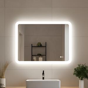 Oglindă de baie rotunjită cu iluminare LED 80x60\100x70\120x70\60x80\70x100\70x120 cm, culoare duală, comutator tactil, saltea încălzitoare