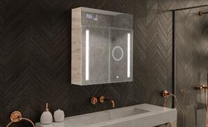 Dulap de baie cu oglindă LED iluminată - 66,5 x 72 cm cu rafturi din sticlă, în culoarea Stejar Oslo, din lemn, de la Artforma