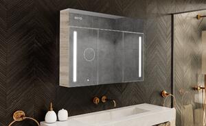 Dulap iluminat cu oglindă LED, model Emily L02 - 100 x 72 cm, dulap de baie cu design modern și configurare a întrerupătorului pentru iluminare, în culoarea Stejar Oslo