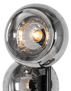 Lampa de podea Art Deco neagra cu sticla fumurie 3 lumini - Ayesha