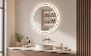 Oglindă rotundă cu iluminare LED - 60/80 cm într-o ramă argintie din aluminiu