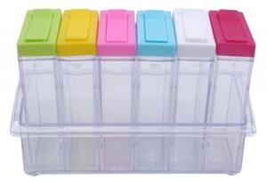 Organizator condimente, 6 recipiente, 17 x 10,2 x 5,5 x 2,5cm, multicolor