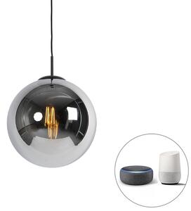 Lampa suspendata inteligenta neagra cu sticla fumurie 30 cm inclusiv WiFi ST64 - Pallon