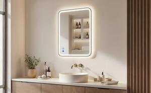Oglindă LED rotunjită cu iluminare - 80x60/100x70/120x70 cm într-o ramă din aluminiu argintiu