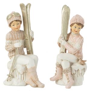 Set 2 figurine Girl And Boy Ski Sitting, Rasina, Multicolor, 12x8x19.5 cm