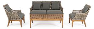 Canapea fixa pentru terasa, din aluminiu si lemn de tec, 2 locuri, Keilani Gri / Natural, l153xA73xH80,5 cm
