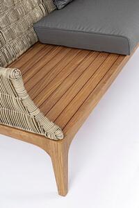 Canapea fixa pentru terasa, din aluminiu si lemn de tec, 2 locuri, Keilani Gri / Natural, l153xA73xH80,5 cm