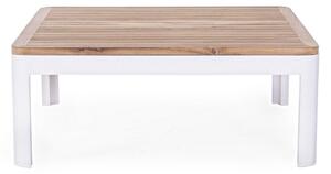 Masa de cafea pentru gradina / terasa, din lemn de tec si aluminiu, Kemen Natural / Alb, L80xl80xH31 cm