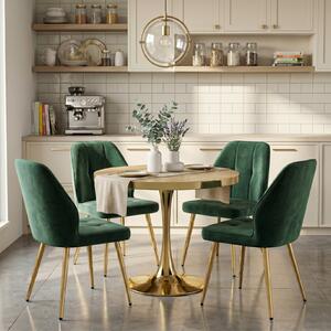 Set Masă Lyma Stejar Gold 80 cm cu 4 Scaune Elira Verde