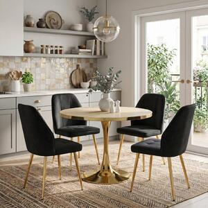 Set Masă Lyma Stejar Gold 80 cm cu 4 Scaune Elira Negru