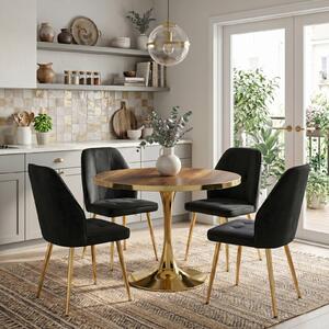 Set Masă Lyma Nuc Gold 80 cm cu 4 Scaune Elira Negru