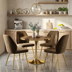 Set Masă Lyma Nuc Gold 80 cm cu 4 Scaune Elira Maro