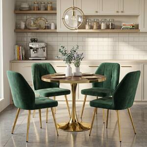 Set Masă Lyma Nuc Gold 80 cm cu 4 Scaune Elira Verde