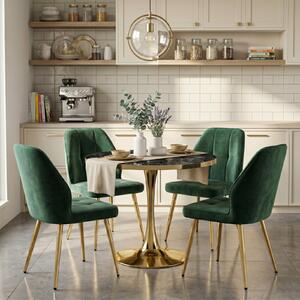 Set Masă Lyma Negru Marmorat Gold 80 cm cu 4 Scaune Elira Verde