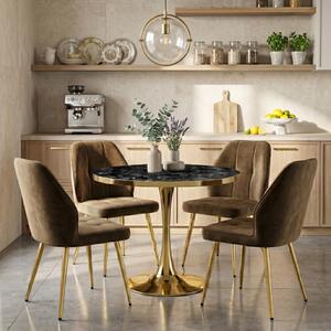 Set Masă Lyma Negru Marmorat Gold 80 cm cu 4 Scaune Elira Maro