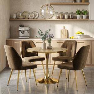 Set Masă Lyma Nuc Deschis Gold 80 cm cu 4 Scaune Elira Maro