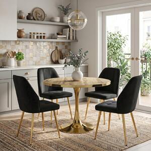 Set Masă Lyma Nuc Deschis Gold 80 cm cu 4 Scaune Elira Negru