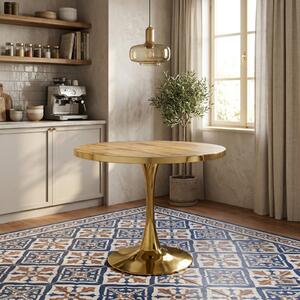 Masă fixă Rotundă Lyma Nuc Deschis Gold 80 cm