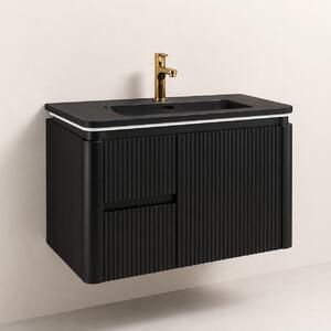Corp Mobilier Baie CAPPADOCIA Riflat – 80 cm, Negru Mat, cu Lavoar