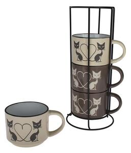 Set 4 cești din ceramică pe suport Pisici