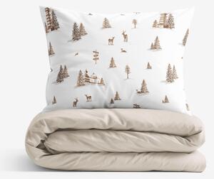 Goldea lenjerie de pat din 100% bumbac duo - peisaj montan cu latte 150 x 200 și 50 x 60 cm
