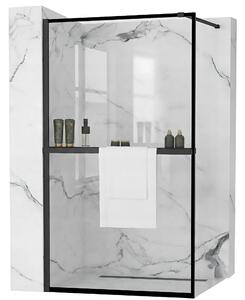 Rea Bler, paravan de duș 90x195 cm, sticlă transparentă de 8 mm, profil negru mat + poliță și cuier EVO, KPL-K7638