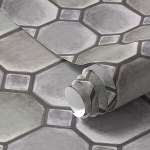 Tapet Model geometric din plăci de culoare gri și verzuie, Tapet abstract, a01259 : Uwalls.ro