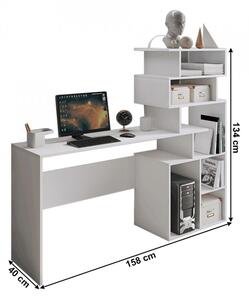 Birou, măsuţă, masă PC cu rafturi, alb, 158 cm - TP302551