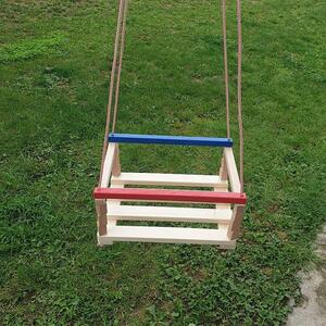 Leagan din lemn pentru copii, franghii 150 cm, prindere cu inele metalice, 36x26x18 cm