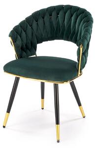 Scaun K551, verde inchis/negru/auriu, stofa catifelata/metal, 62x58x85