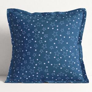 Goldea față de pernă din bumbac cu tiv decorativ - model 016 - steluțe albe pe albastru 50 x 50 cm