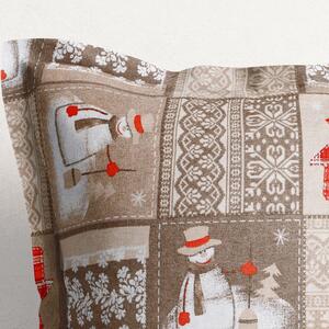 Goldea față de pernă de crăciun loneta cu tiv decorativ - model 348 - oameni de zăpadă 40 x 40 cm