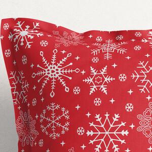 Goldea față de pernă din bumbac cu tiv decorativ - model 090 de crăciun - fulgi de zăpadă pe roșu 40 x 60 cm