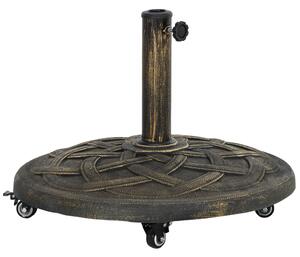 Outsunny Bază Rotundă pentru Umbrelă cu Roți, Bază Ponderată de 20 kg din Rășină, Suport pentru Umbrele de 3,3 cm/3,8 cm/4,8 cm pentru Exterior, Grădină, Piscină, Bronz | Aosom Romania