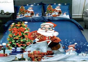 Lenjerie de pat matrimonial cu 4 huse de perna cu mix dimensiuni, Christmas tree, bumbac mercerizat, multicolor
