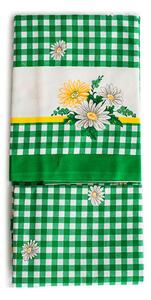 Fata de masa Carouri verzi cu flori, bumbac 100%, multicolor