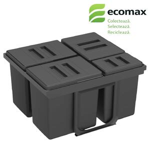 Cos gunoi incorporabil in sertar, Ecomax Jazz 60, colectare selectiva, gri antracit, 3 x 12 l + 1 x 5 l